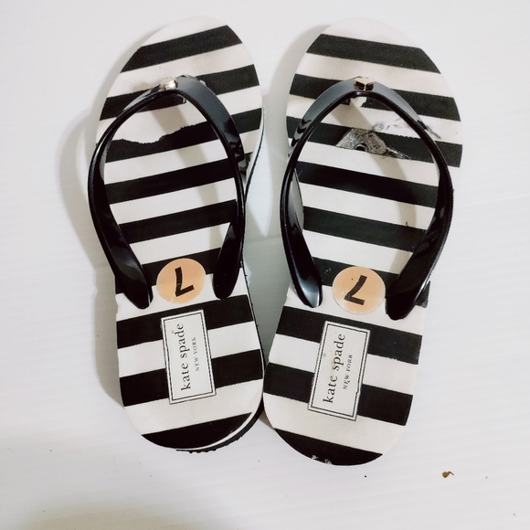 Kate Spade Milli Sandals Black White Striped Wedge Flip Flops Size 7 - Picture 3 of 5